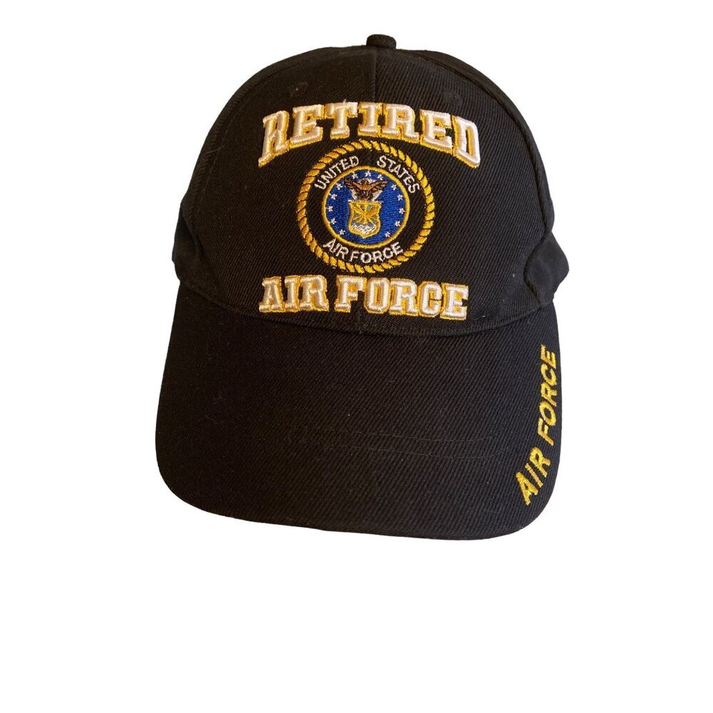 Retired Air Force Black Adjustable Baseball Hat With Embroidered Logo & Text